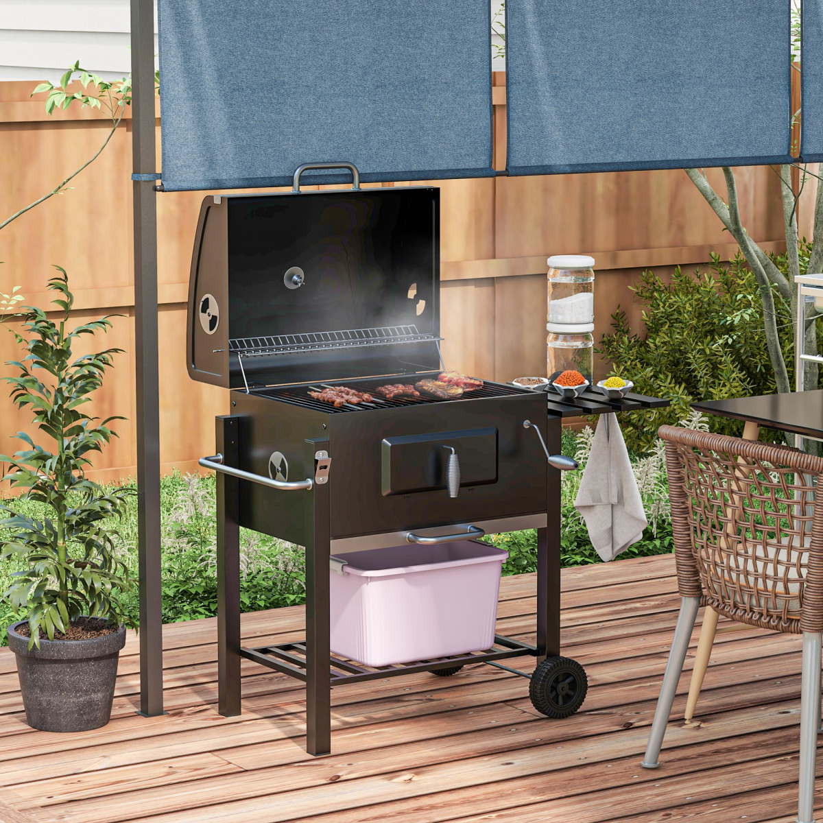 Charcoal Grill BBQ - Shelf Side Thermometer Steel Black
