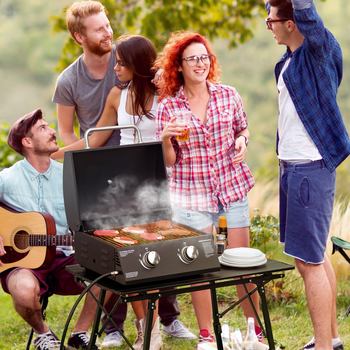 2 Burner Gas BBQ Grill Portable Black