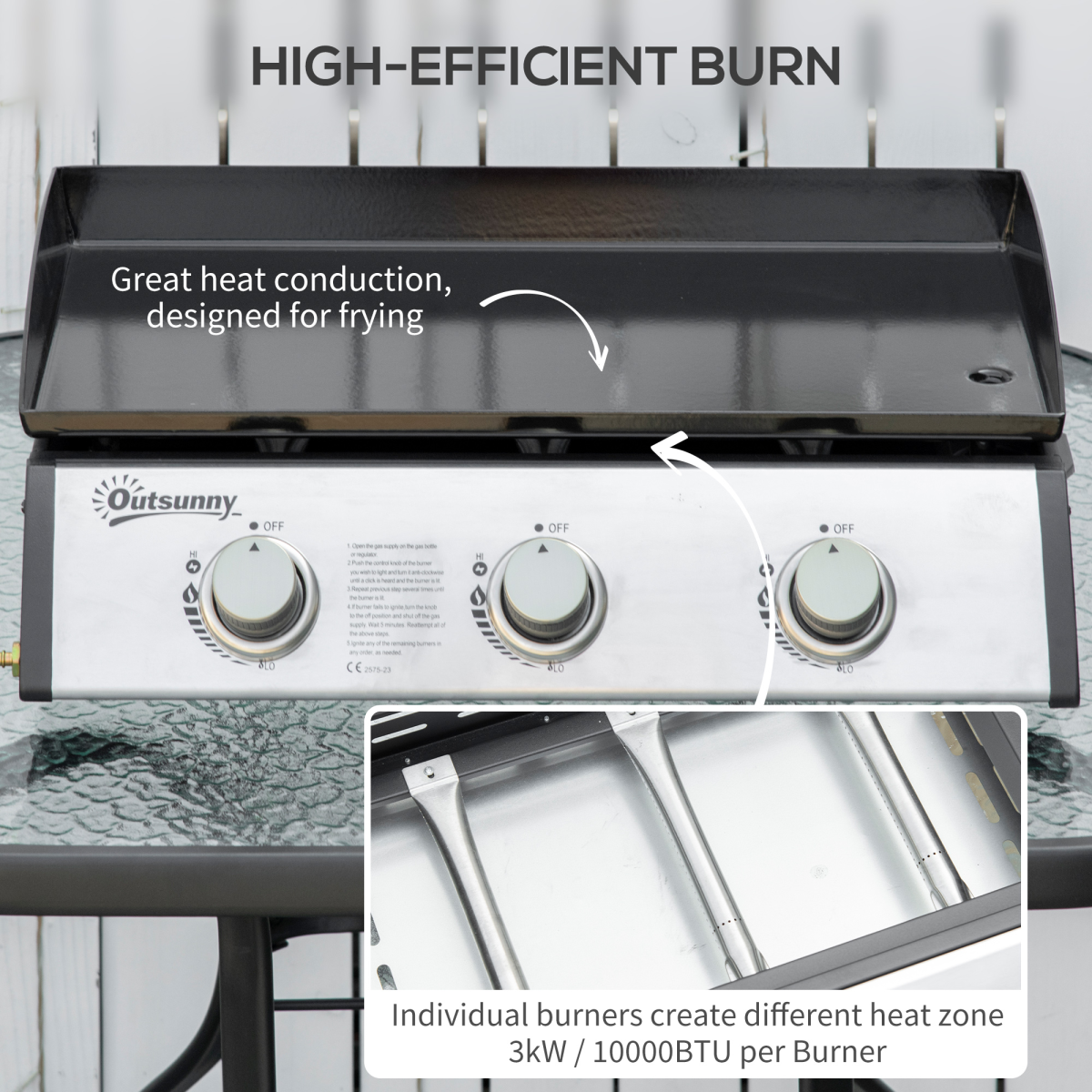 Portable Gas BBQ Grill with 3 Stainless Steel Burner