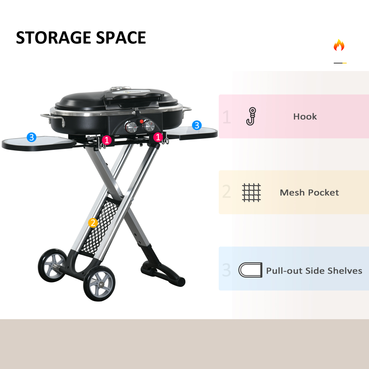 Foldable 2 Burner Gas BBQ Grill Trolley