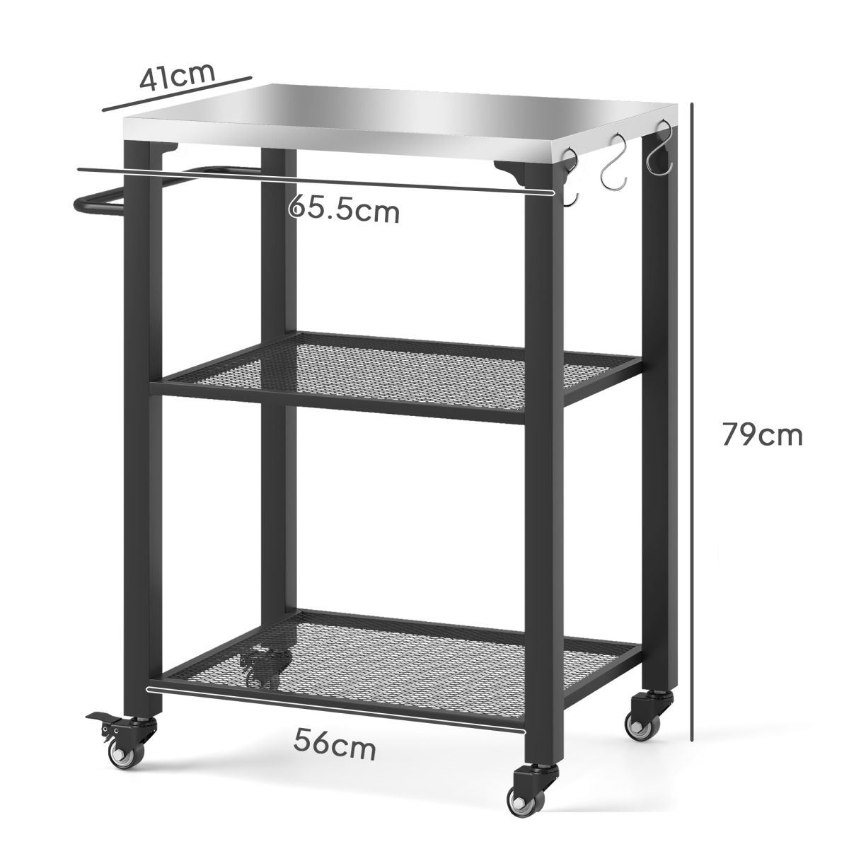 3-Shelf Outdoor Grill Cart, Outdoor Stainless Steel Top