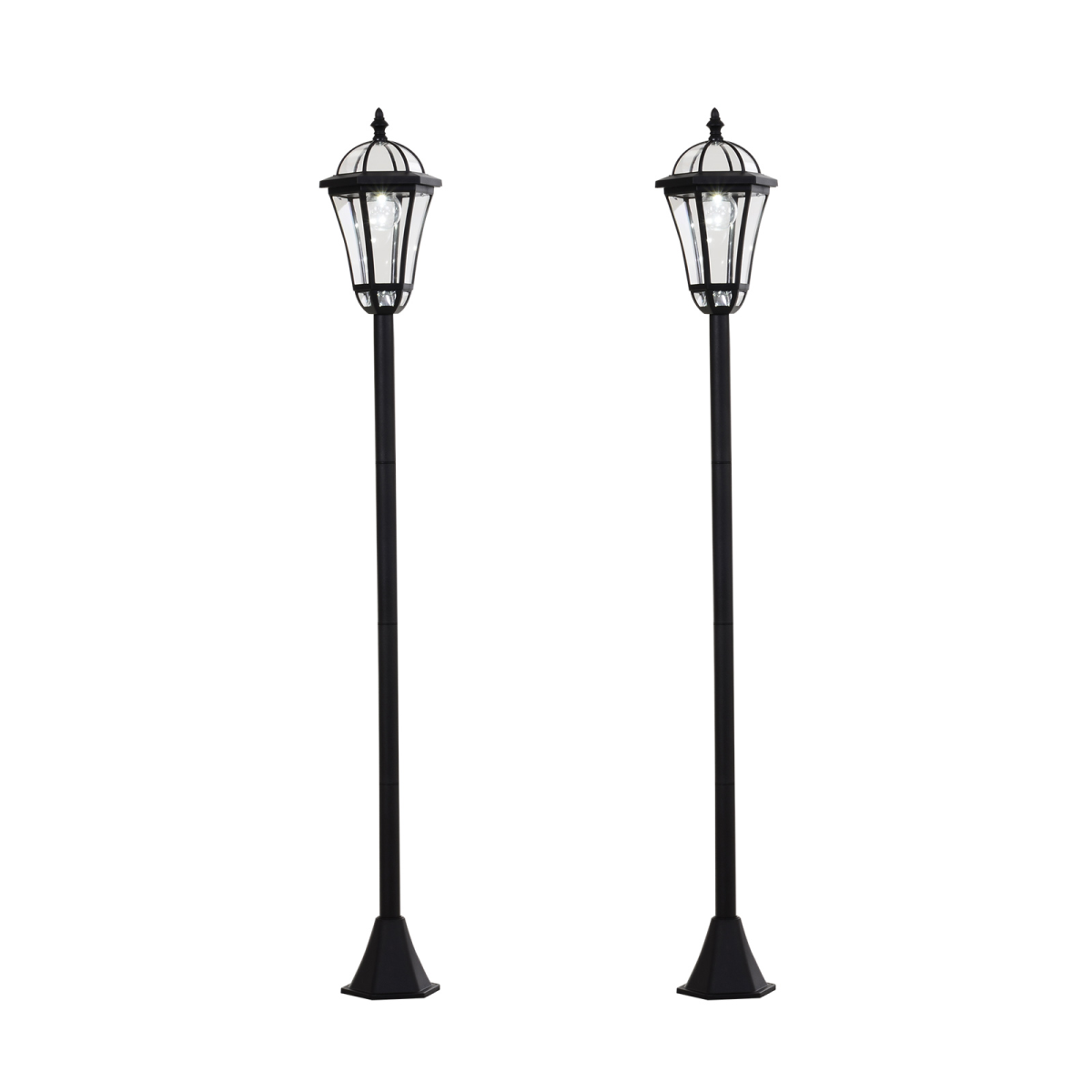 2 x LED Garden Lights Lamp Post Solar Powered Lantern black