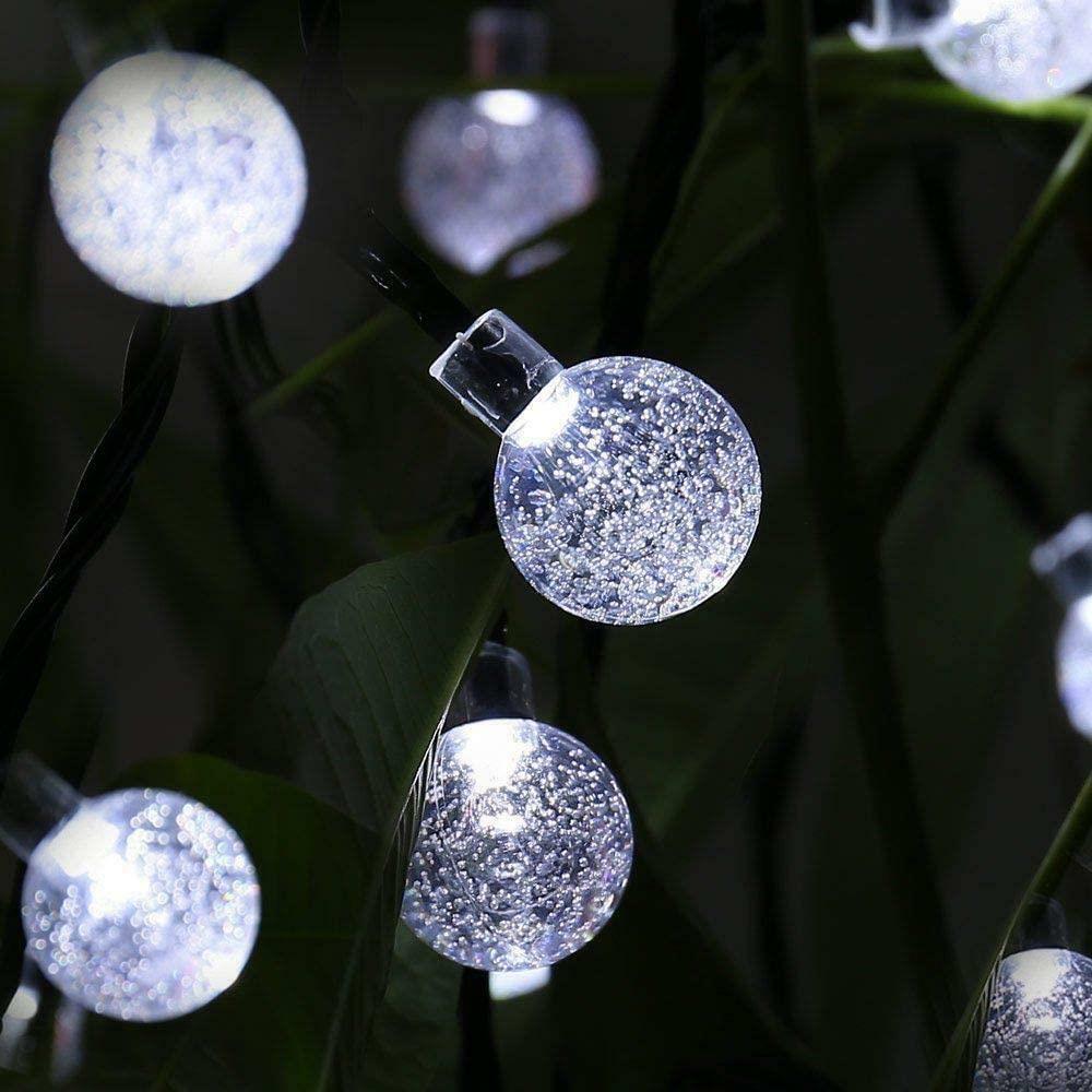 30 White Crystal Ball Solar String Lights 6m