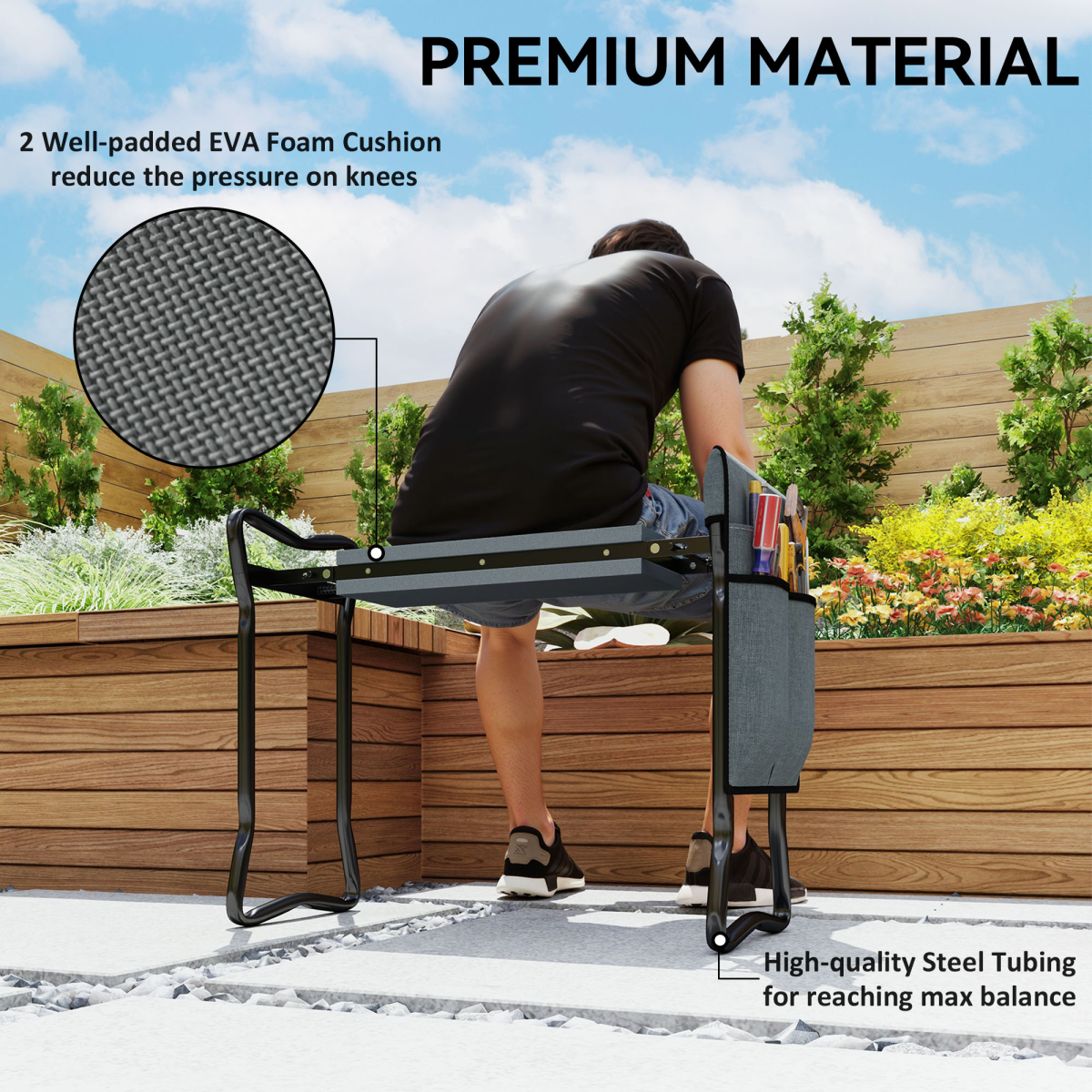 Garden Kneeler Foldable Seat Bench with Tool Bag