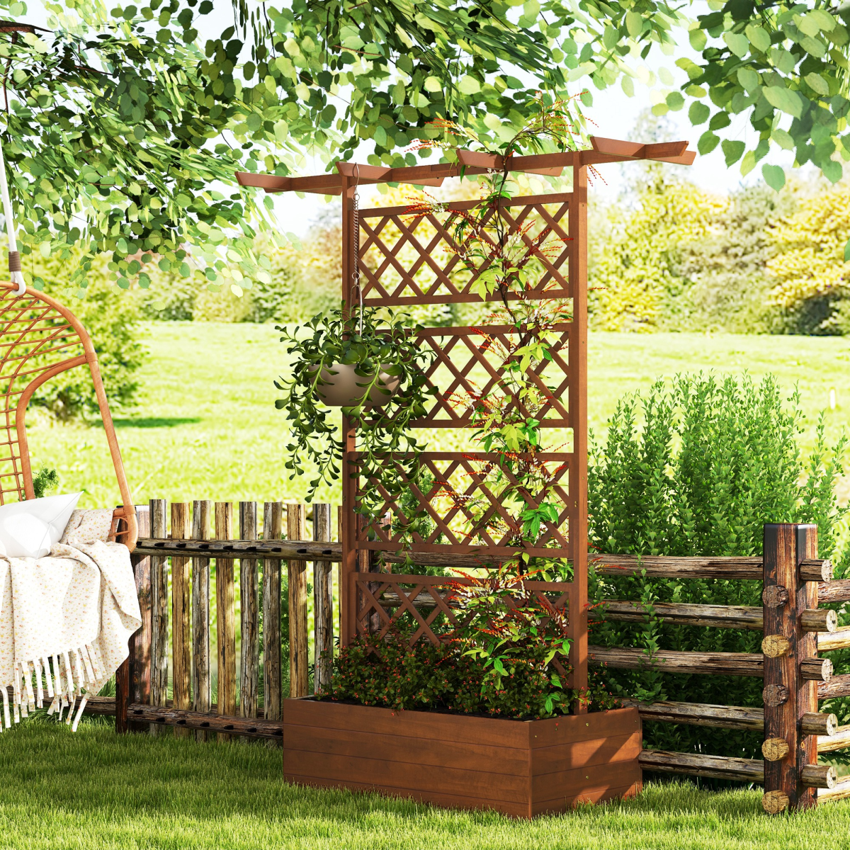 Wooden Trellis Planter, Raised Garden Bed for Climbing Plants