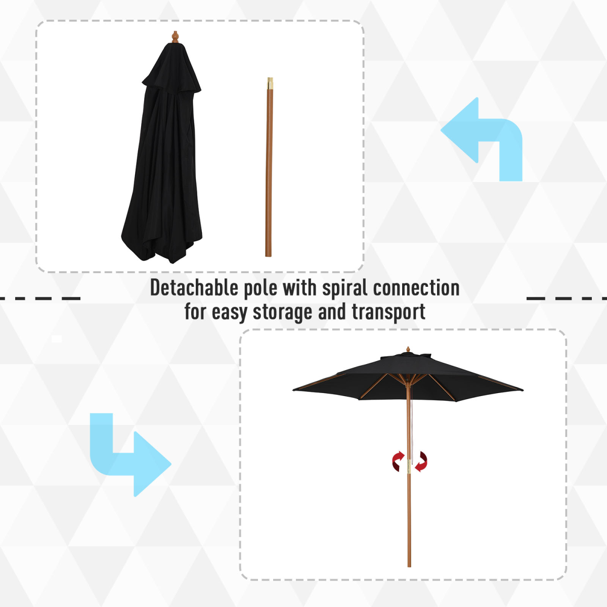 2.5m Wood Garden Parasol Umbrella Black