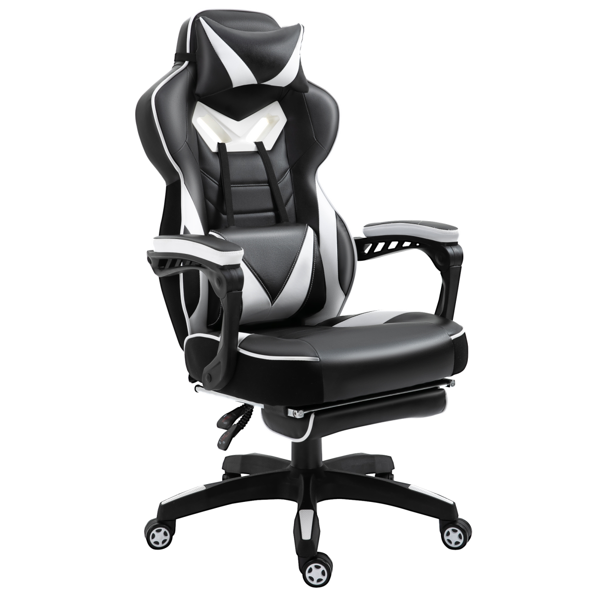 gaming chair ergonomic reclining w manual footrest wheels view 1