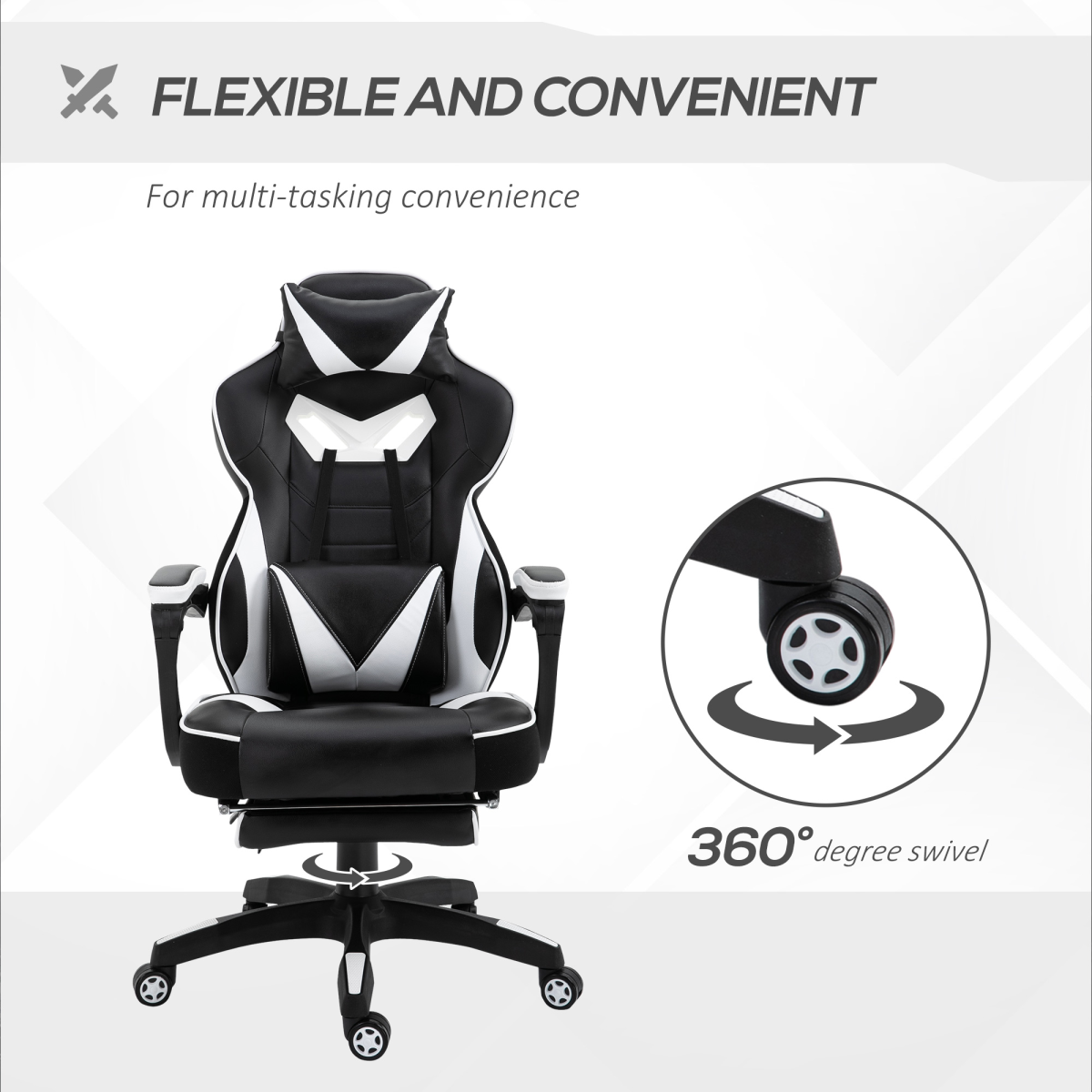 gaming chair ergonomic reclining w manual footrest wheels view 6