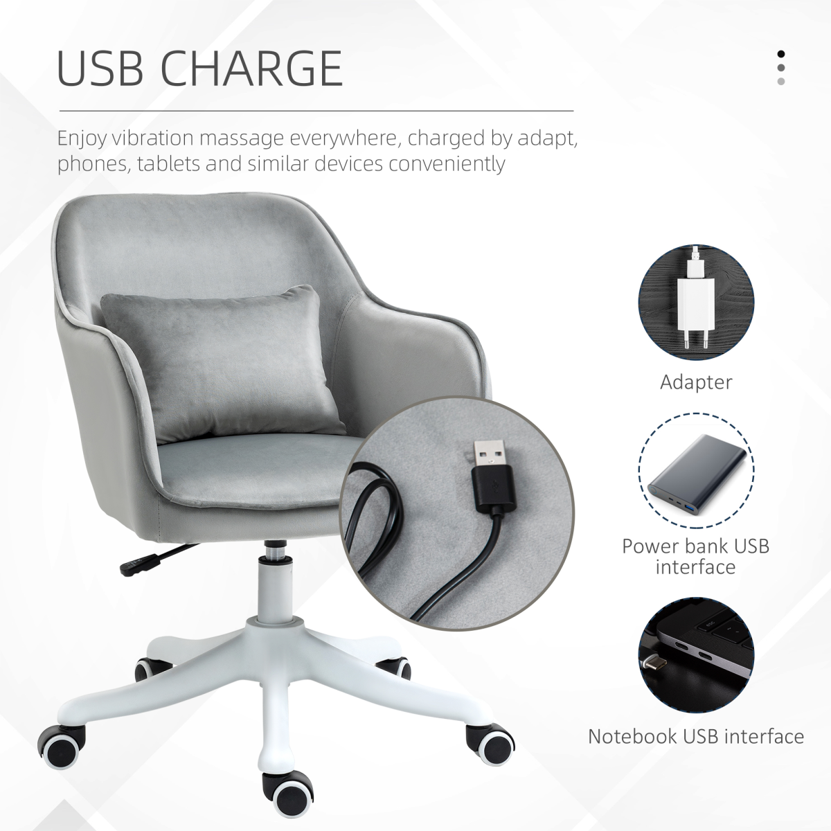 office chair with rechargeable electric vibration massage lumbar view 4