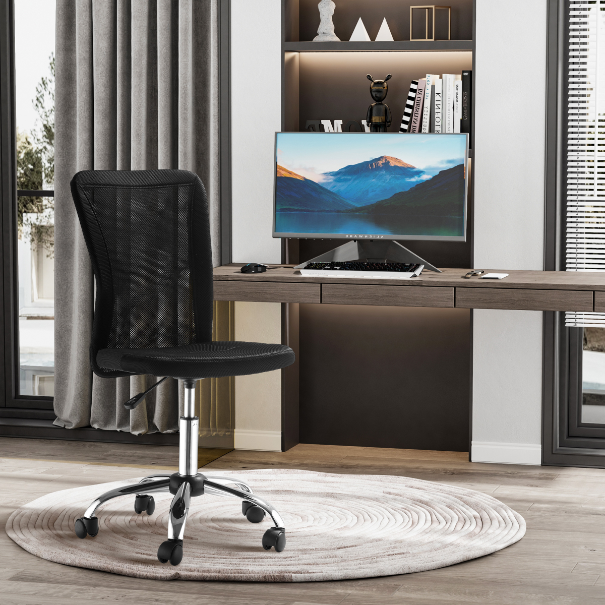 armless office chair ergonomic padded height adjustable mesh view 6