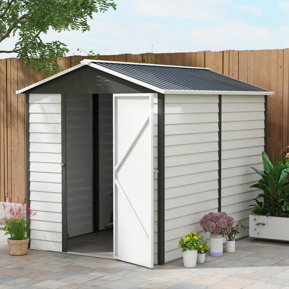 outsunny 9'x6' galvanised metal garden shed tool storage