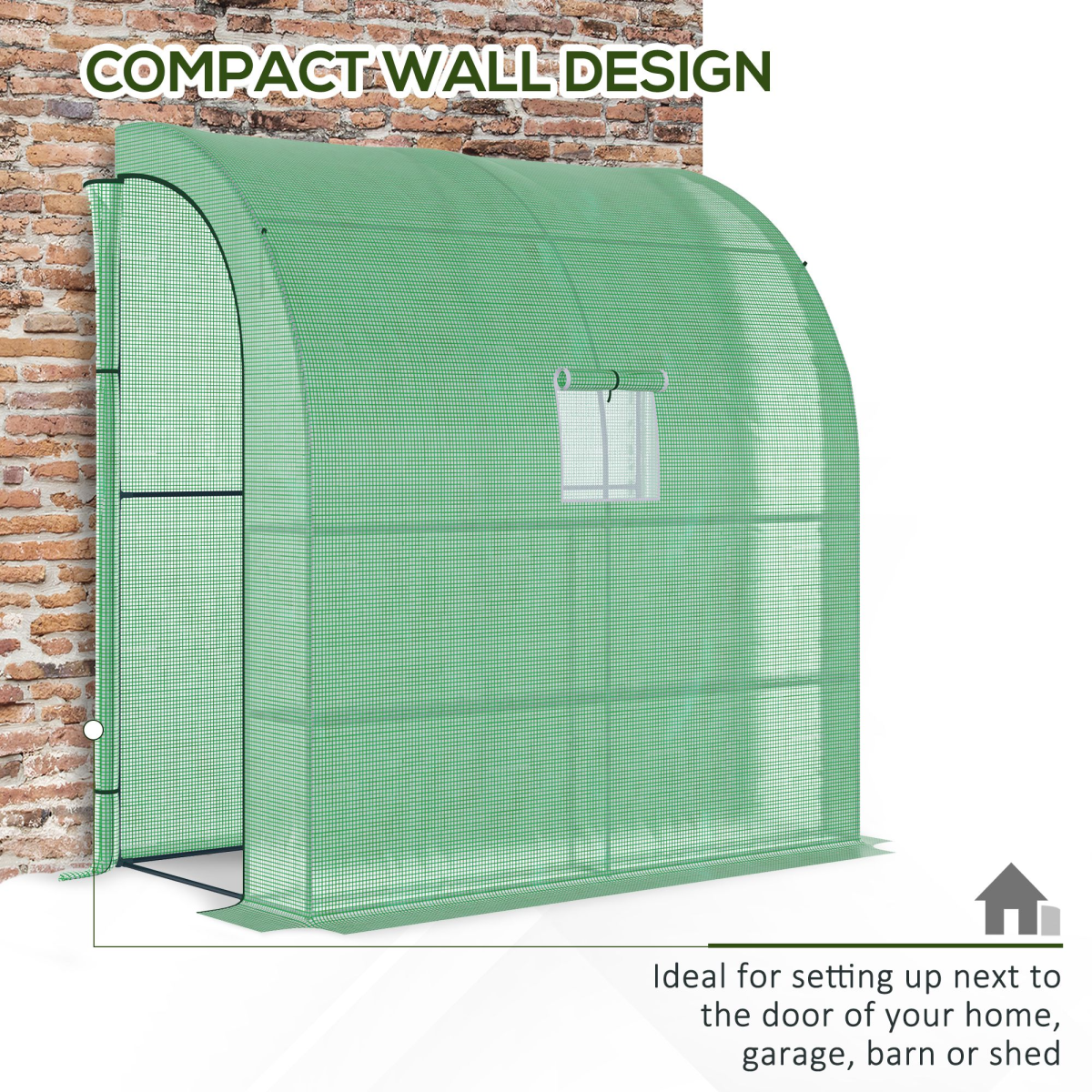 walk-in lean to wall greenhouse window&door 200lx 100w