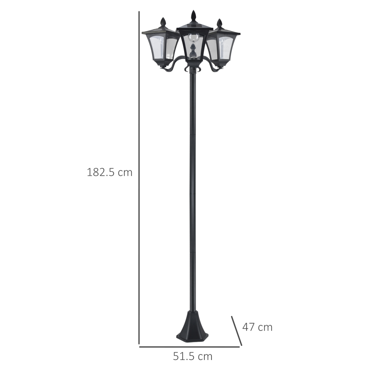 3-solar powered lamp post, ip44, 51.5lx47wx182.5h cm-black