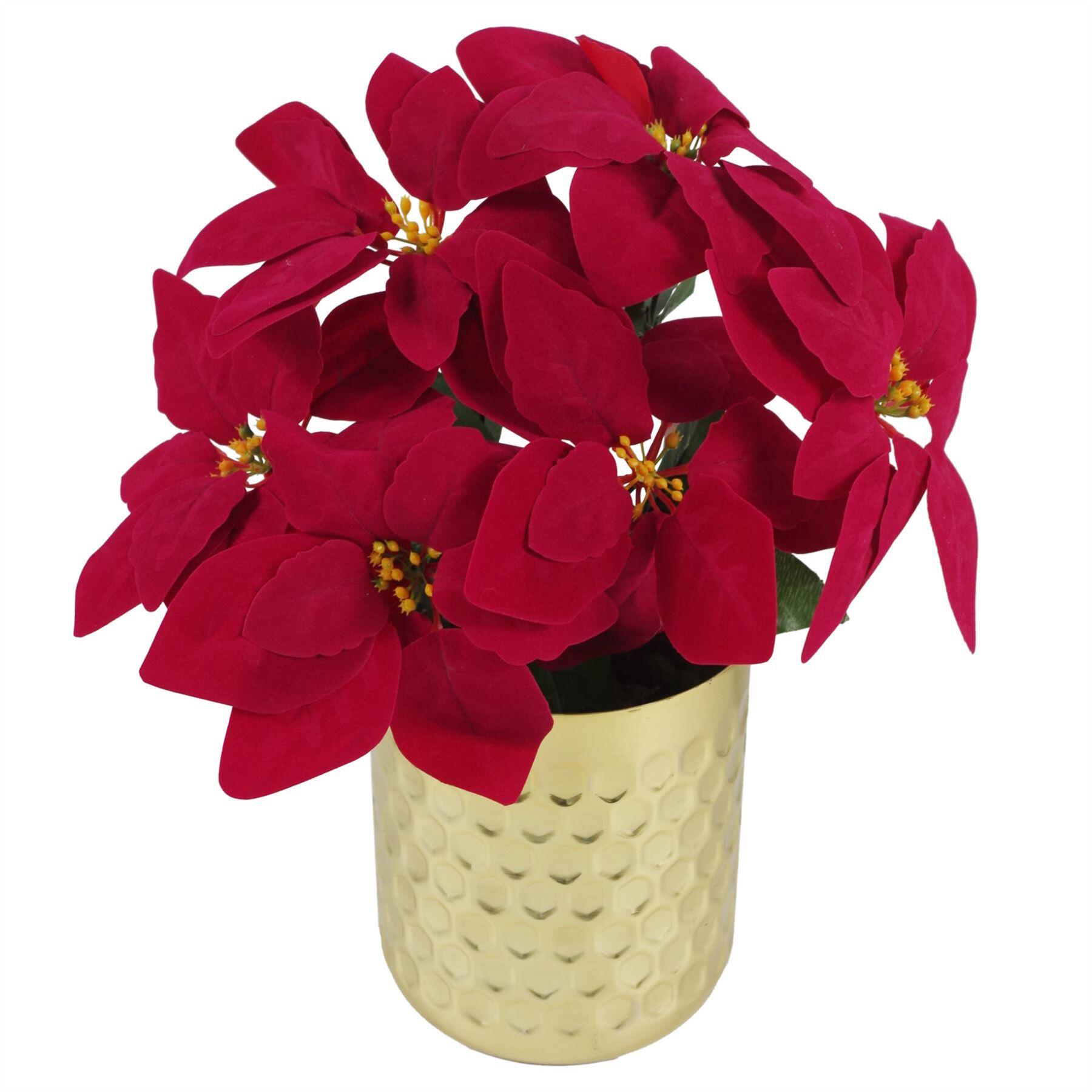 artificial christmas xmas red poinsettia 40cm gold honeycomb view 1