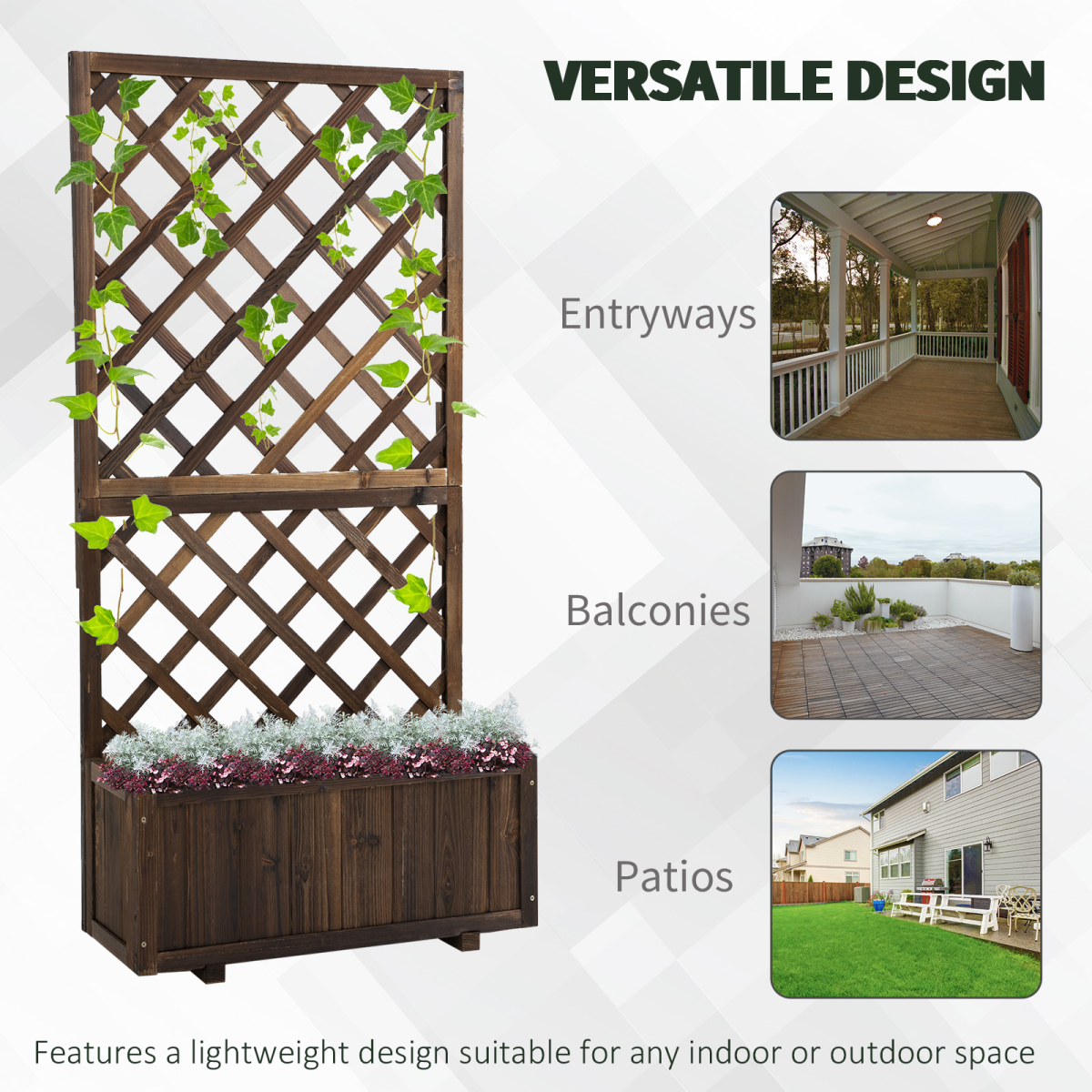 garden wooden pine trough planter with topped trellis view 6