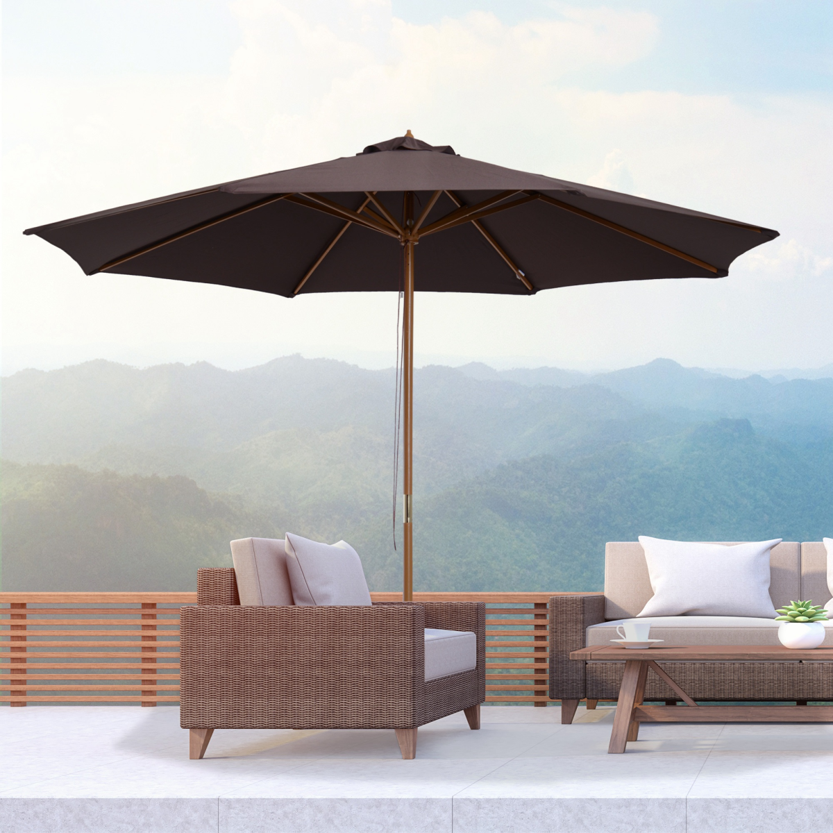 3m bamboo wooden market patio umbrella garden parasol view 2