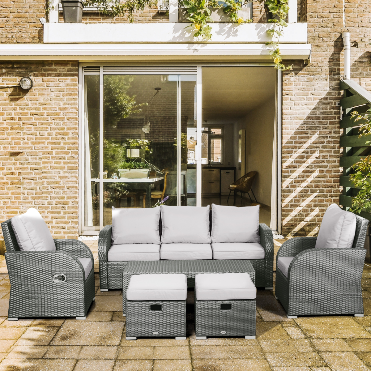 7seater outdoor garden rattan furniture set w recliners view 2