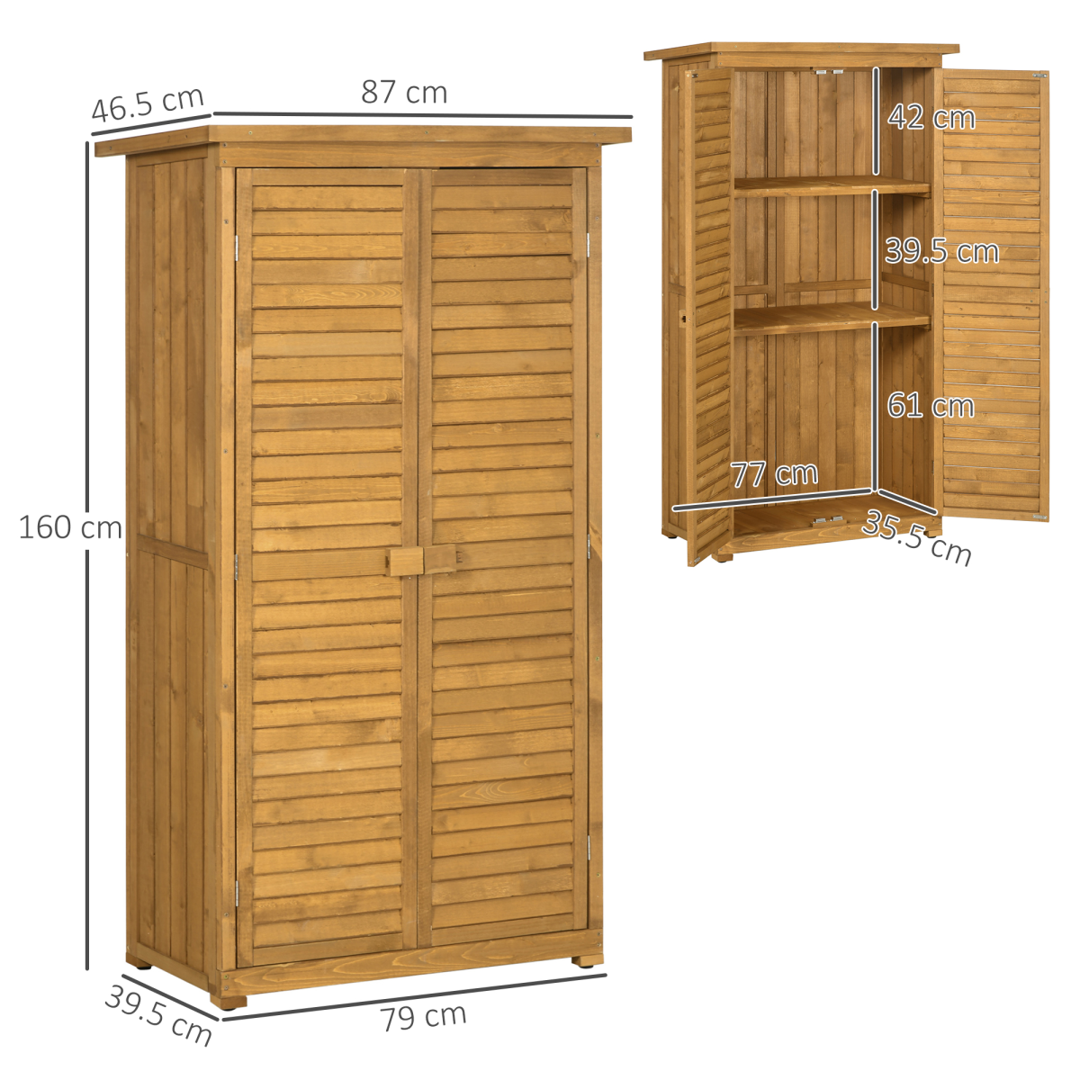 wooden garden storage shed unit 3tier shelves tool view 3