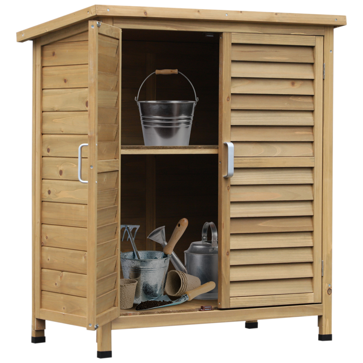garden storage unit solid fir wood garage organisation view 1