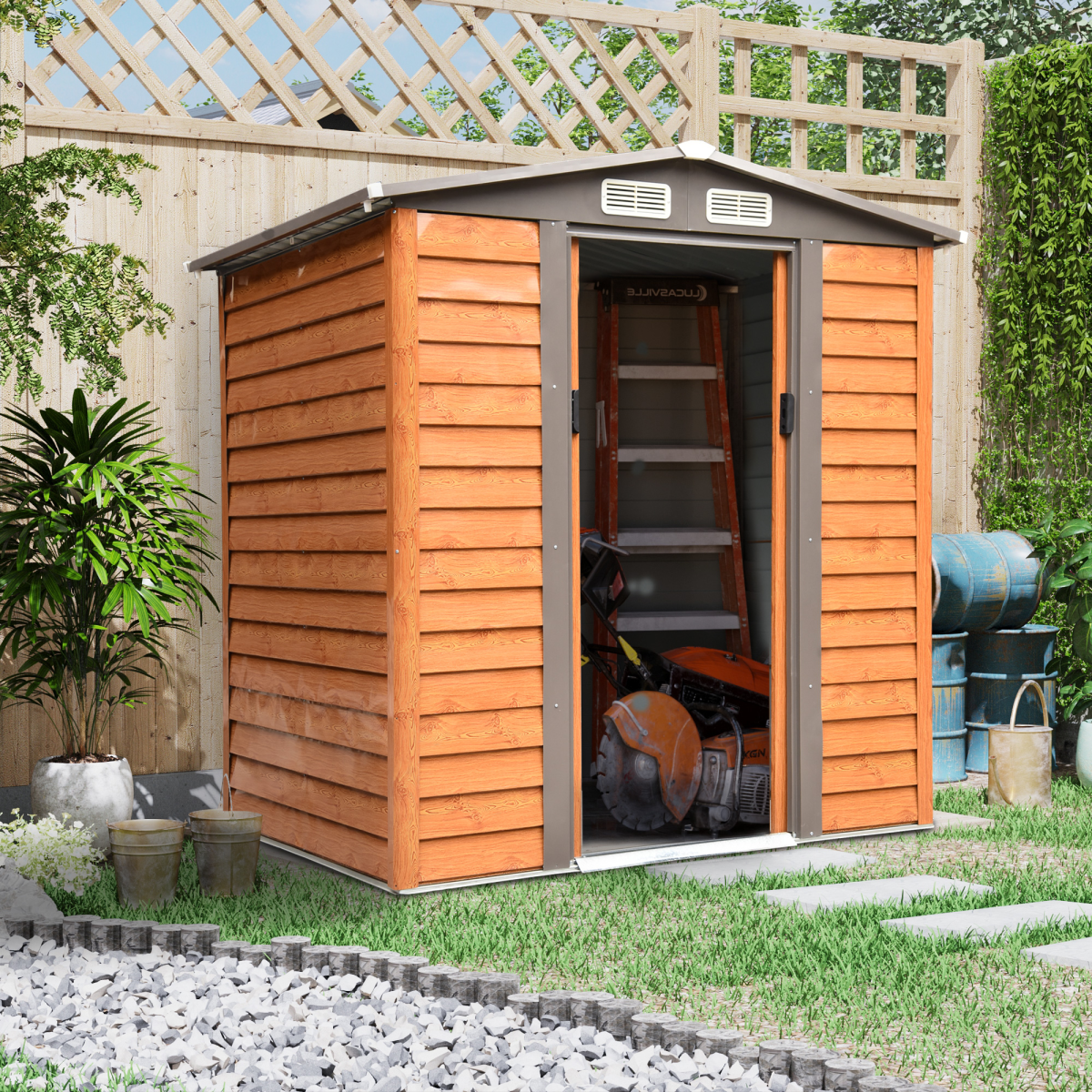 6x5ft metal garden shed house gardening tool storage view 2