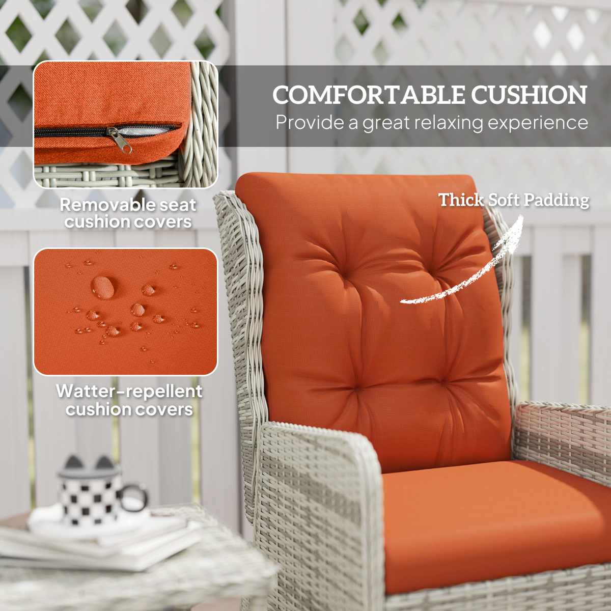 outsunny recliner rattan garden furniture w twotier table view 4