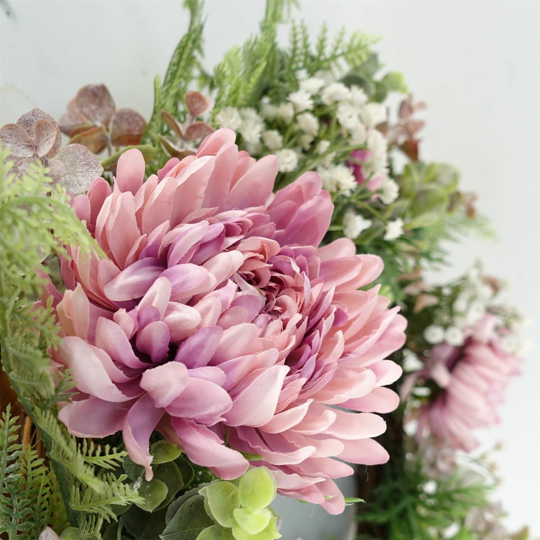 image of 45cm artificial pink floral blossom wreath view 3