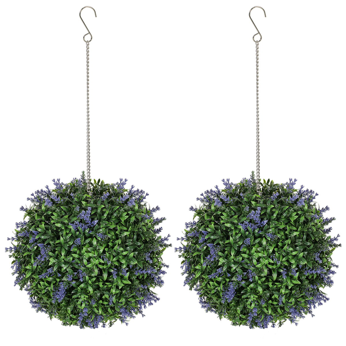 image of set of 2 artificial plant topiary balls, faux plants, purple