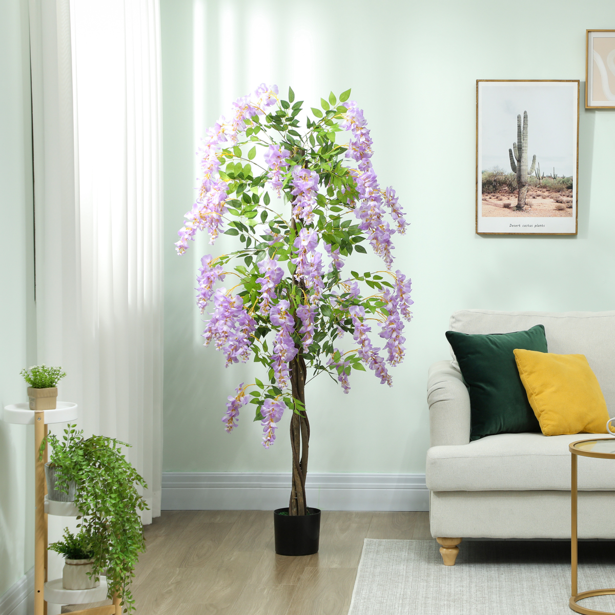 image of artificial wisteria flower with 756 leaves and 54 flowers, purple view 2