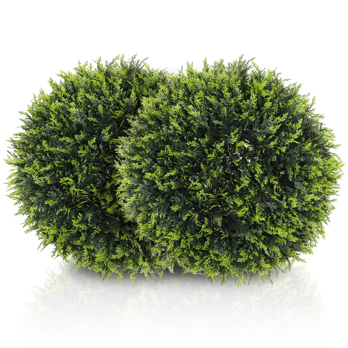 image of set of 2 artificial plant topiary balls, faux plants for decor, green