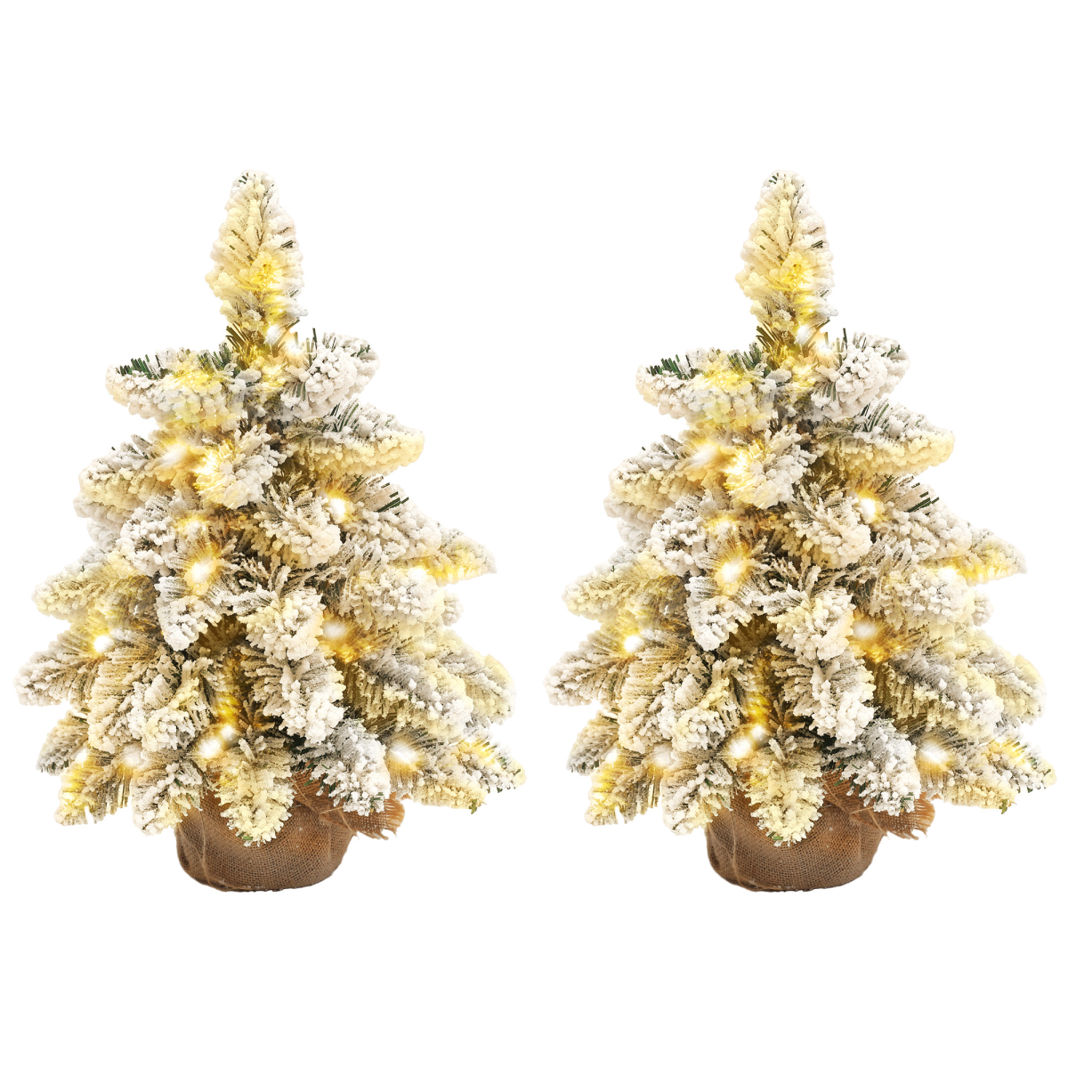 image of 2 piece mini artificial christmas trees flocked tabletop xmas trees