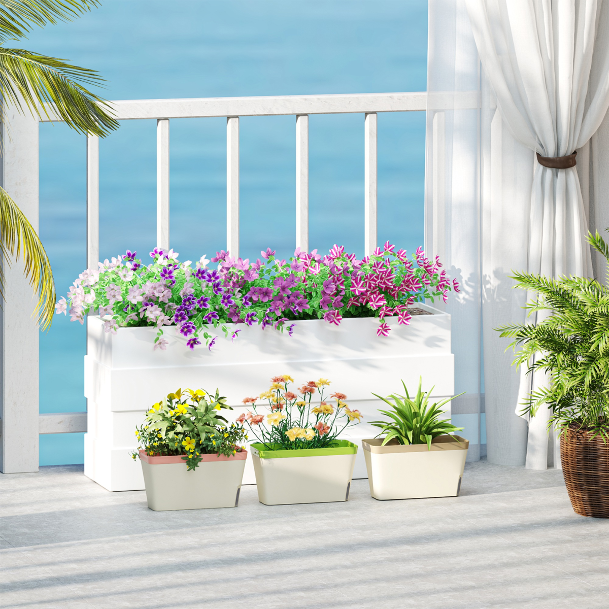 photo of outsunny 3 pcs self watering plant pots w/ visual water level window on display