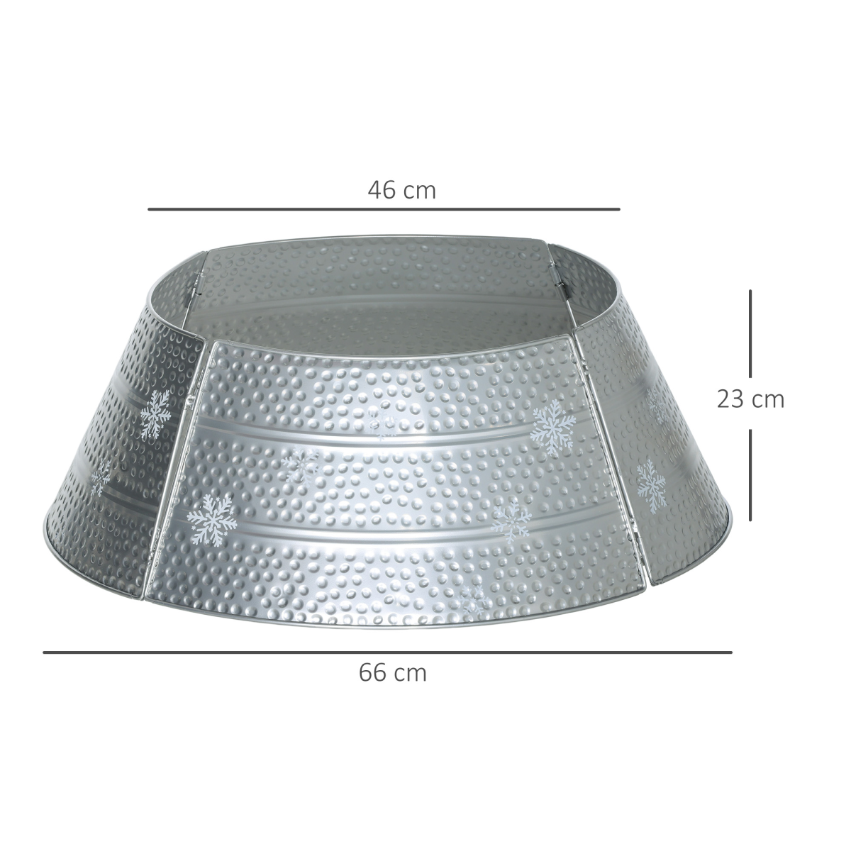 close-up of homcom 66cm christmas tree collar with hollow snowflake patterns silver details
