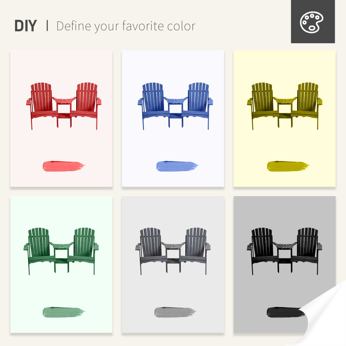 Additional view of wooden double adirondack chairs & centre table & umbrella hole, grey