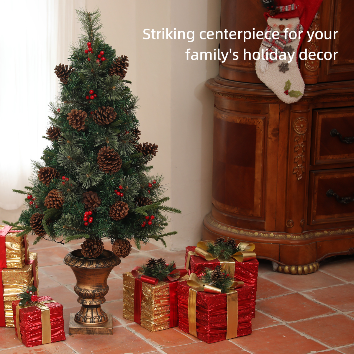 Close-up of 4ft artificial christmas tree with 60 warm white led lights