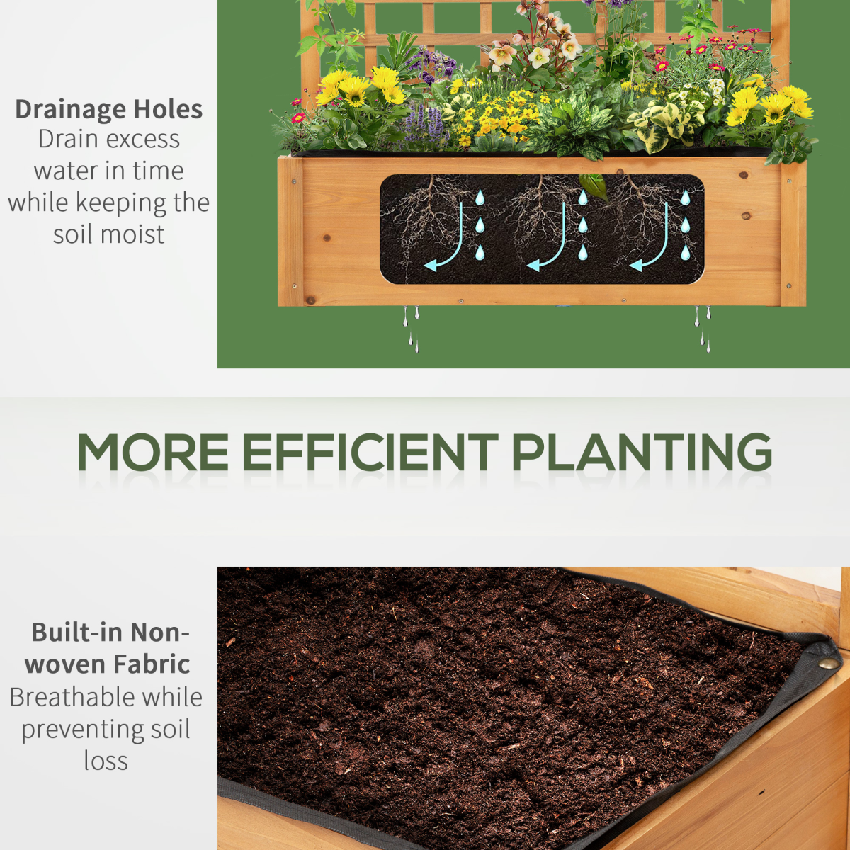 105x40x135cm Wooden Planter Raised Elevated Bed Planter Flower with 2 Shelves alternative style 5