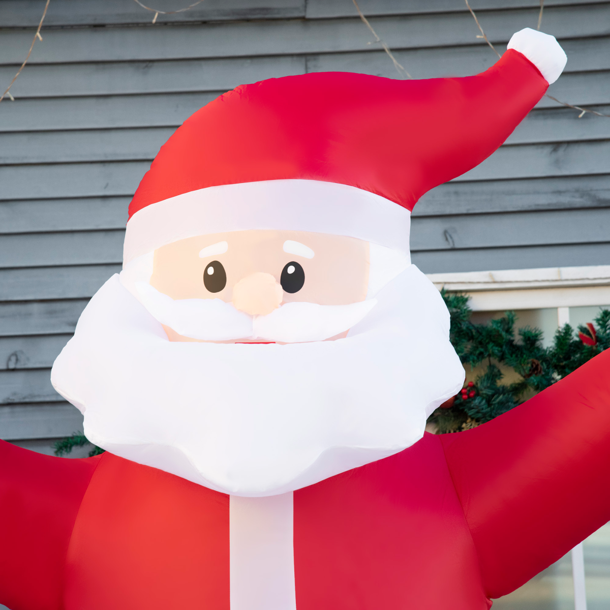 clear picture of 8' Inflatable Christmas Santa Claus Holds Light Sign of Blessings LED