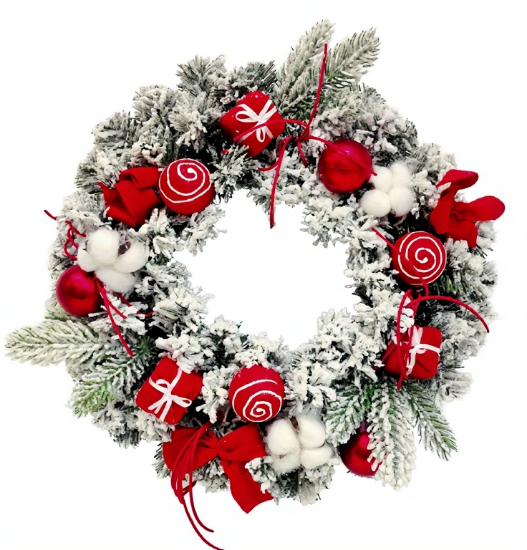 40cm Christmas Door Wreath with red and White decorations