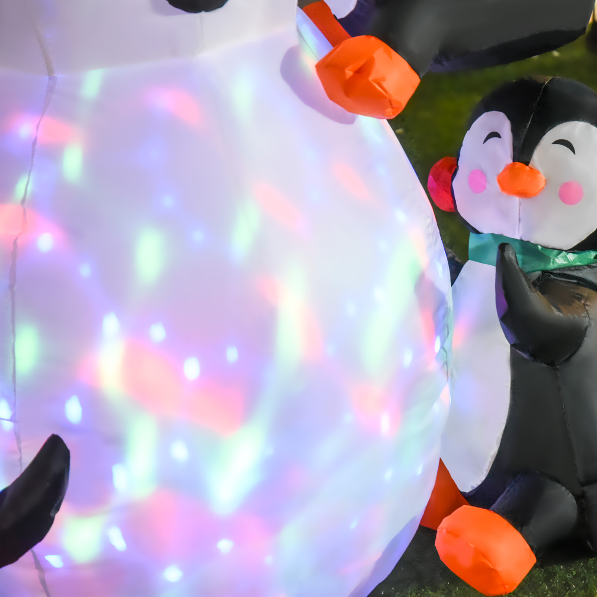 Image showing 6ft Inflatable Christmas Snowman with Three Penguins LED Outdoor Yard Deco with crisp detail.