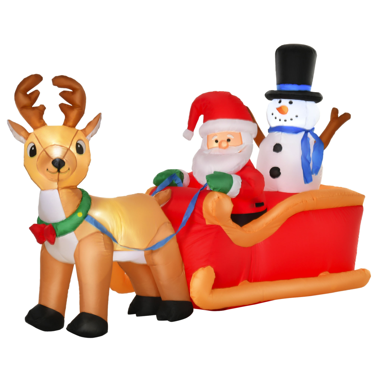 Picture of 4ft Christmas Inflatable Santa Claus on Sleigh Deer LED Lighted in a clear product view.