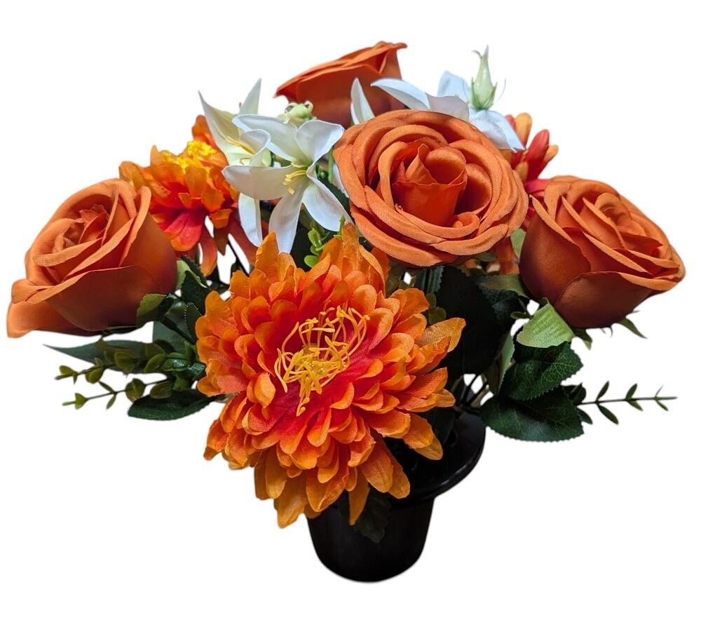 Artificial Grave Flowers with Pot Roses and Chrysanthemum Orange