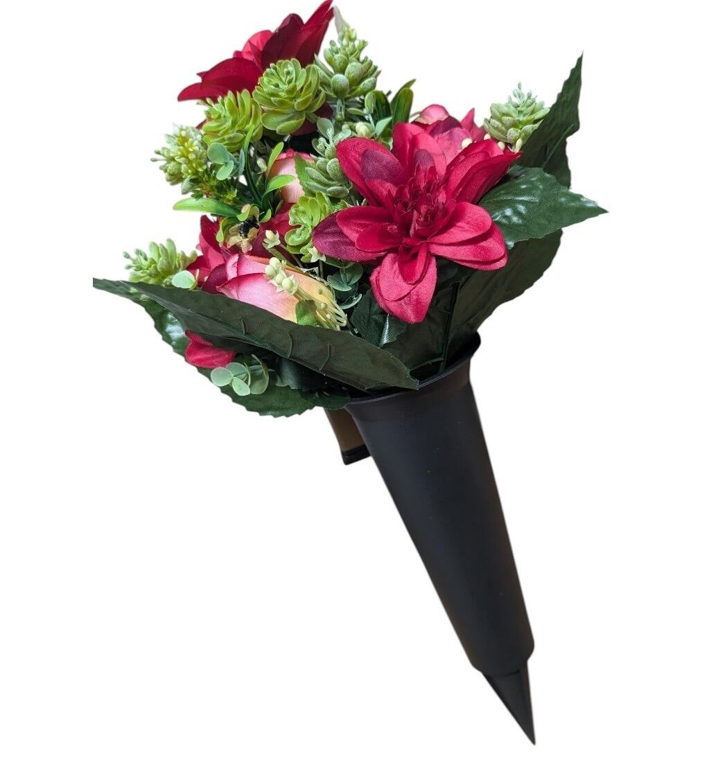 grave flower graveside spike with artificial flowers roses dahlia pink
