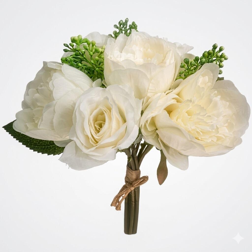 Artificial Flowers rose and peony Bouquet Bundle Ivory