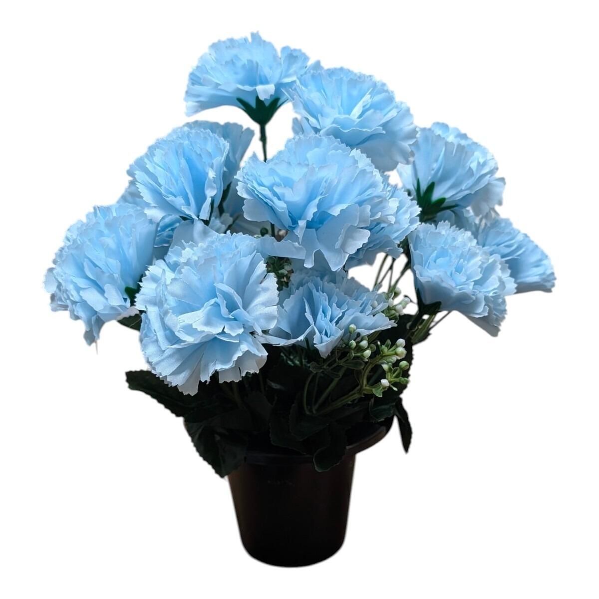 grave pot with flowers artificial vase blue carnations