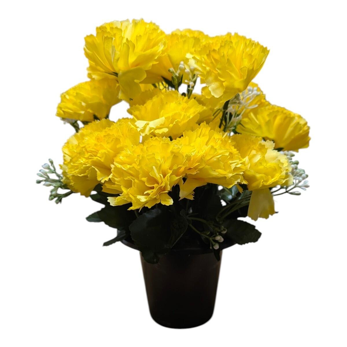 grave pot with flowers artificial vase yellow carnations