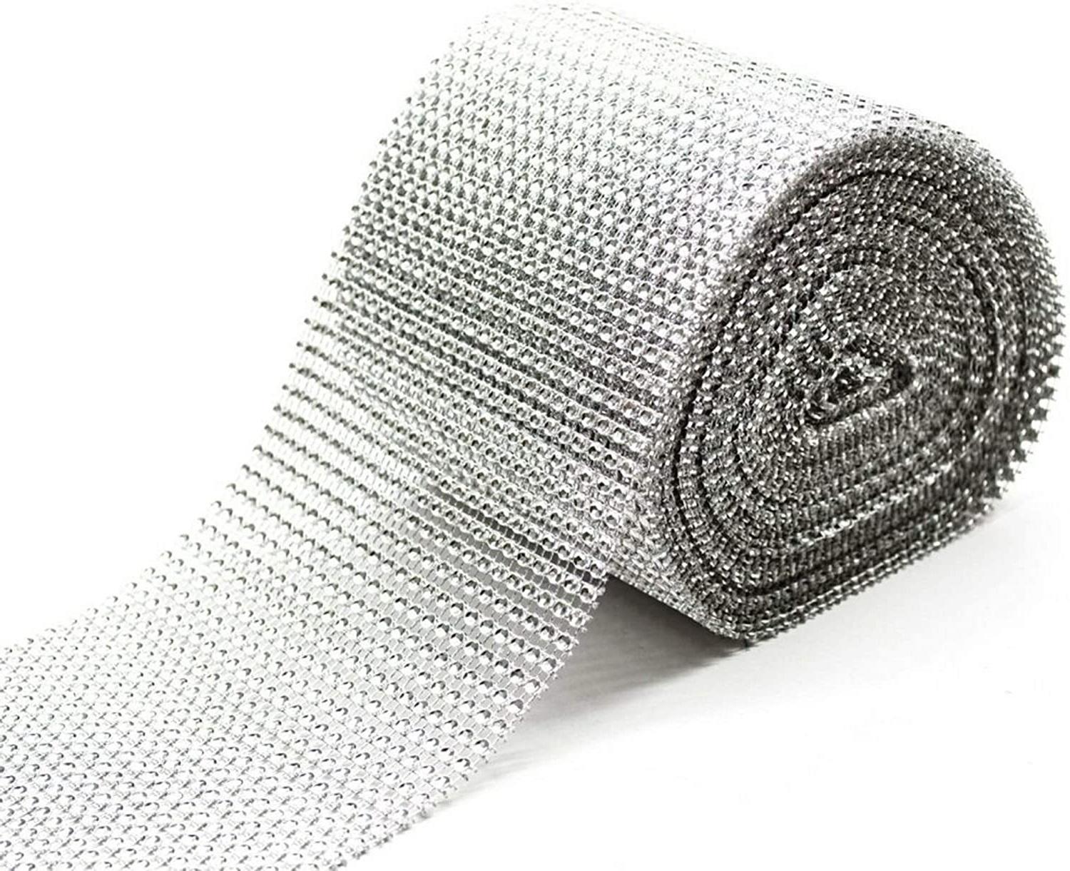  4 Rolls 8 Yards Bling Crystal Rhinestone Ribbon Silver