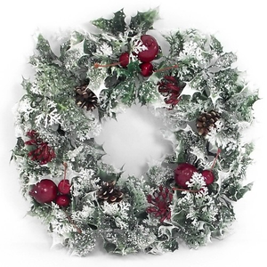 christmas door berry holly wreath white green