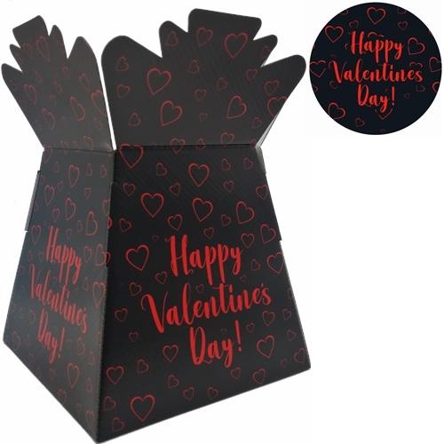 1 x Black Valentines Day Flower Box with Red Hearts