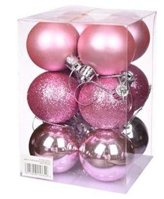 12 Pink Christmas Tree Baubles