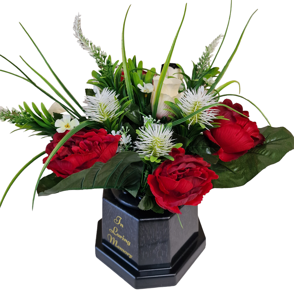 peony grave flowers in grave vase pot