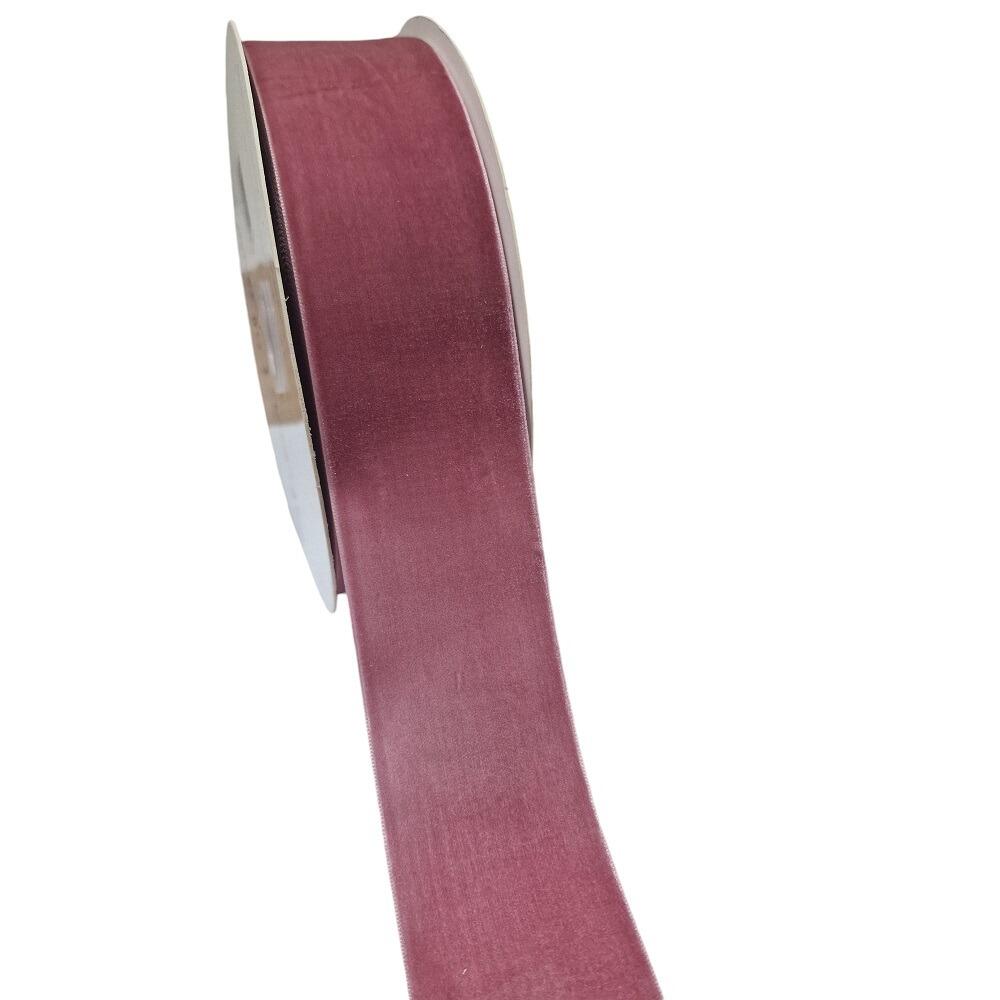 Vintage Pink Velvet Ribbon with Sewn Edge